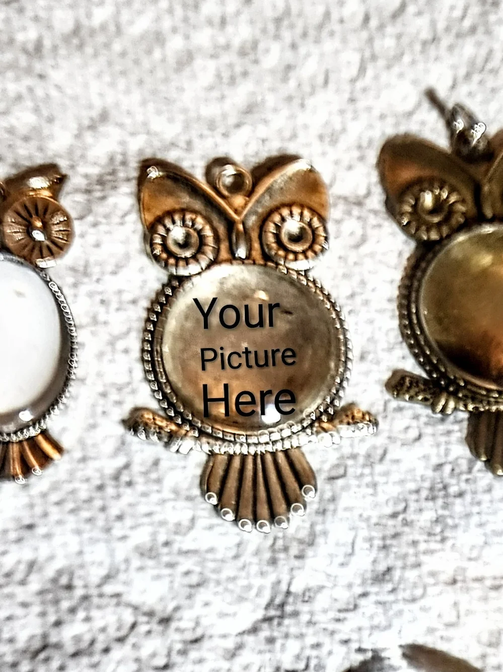 Antique Brass Owl Photo Frame Pendant - Brass Finish Or Gold